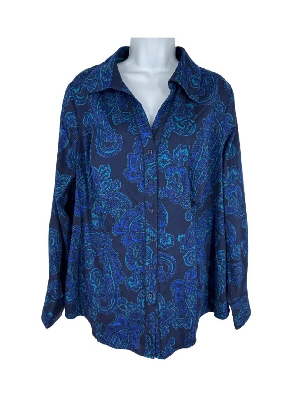 Lane Bryant Blue Paisley Long Sleeve Button Down Shirt Women's Size 20